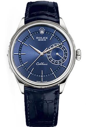 Presenting with the blue sun-brushed pattern, this steel case replica Rolex Cellini watch presents a modern and traditional design style.